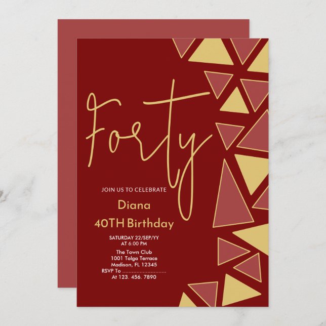 Faux Gold & burgundy Birthday Invitation (Front/Back)