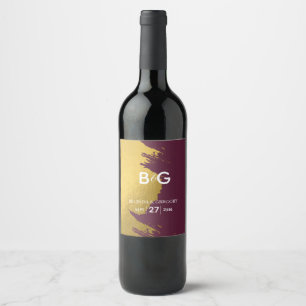 Faux Gold Burgundy, Monogram Wedding Wine Label