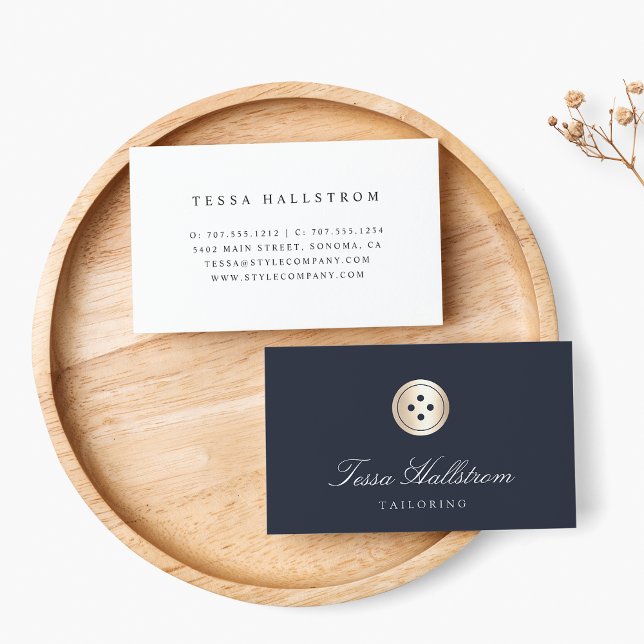 Faux Gold Button | Seamstress Tailor Alterations Business Card (Creator Uploaded)
