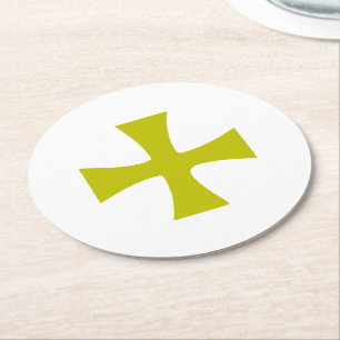 Faux Gold Byzantine Cross Round Paper Coaster