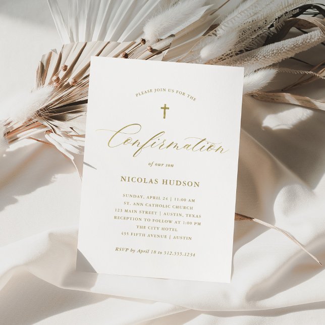 Faux Gold Calligraphy Gender Neutral Confirmation Invitation (Creator Uploaded)