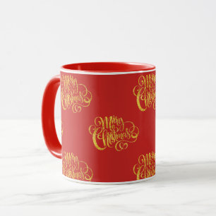 Faux Gold Calligraphy Merry Christmas Mug