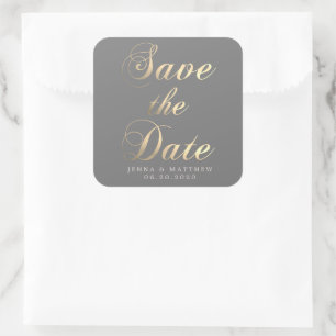 Faux Gold Calligraphy Save the Date Sticker