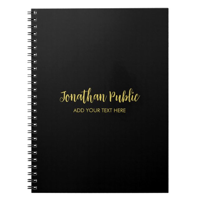 Faux Gold Calligraphy Script Name Text Template Notebook (Front)