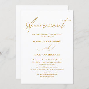 Faux Gold Calligraphy Wedding Cancellation Invitation