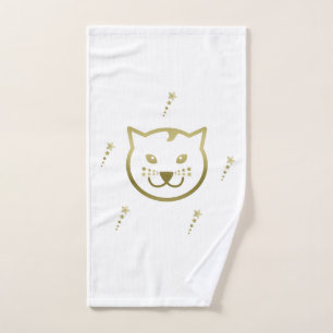 Faux Gold Cat Face - Custom Background Color Bath Towel Set