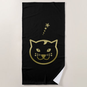 Faux Gold Cat Face - Custom Background Colour Beach Towel
