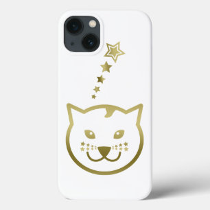 Faux Gold Cat Face - Custom background colour iPhone 13 Case