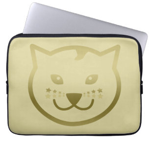 Faux Gold Cat Face - Custom background colour Laptop Sleeve
