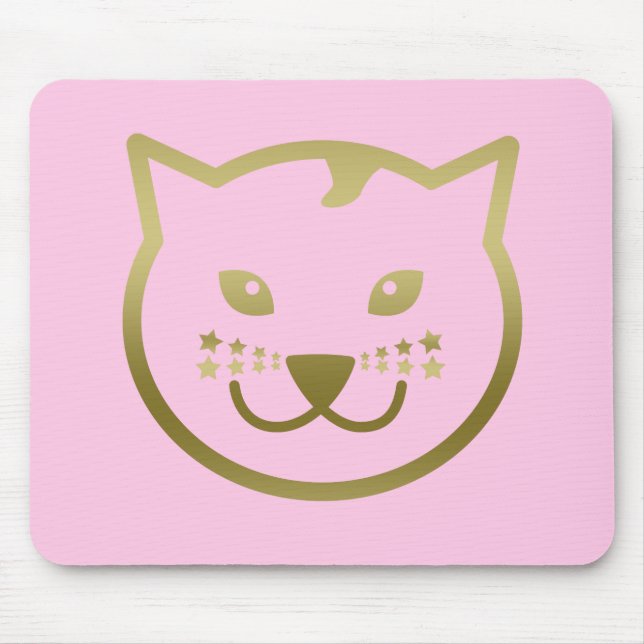 Faux Gold Cat Face - Custom background colour Mouse Pad (Front)