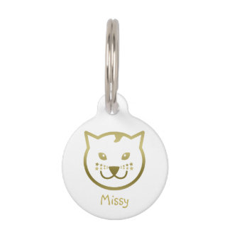 Faux Gold Cat Face - Custom background colour Pet Tag