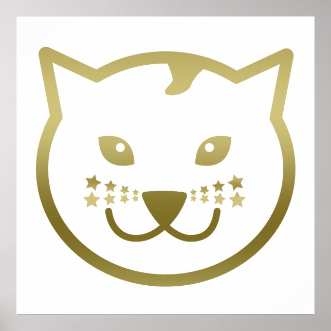Faux Gold Cat Face - Custom background colour Poster (Front)