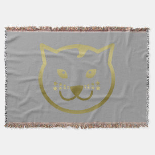 Faux Gold Cat Face - Custom background colour Throw Blanket