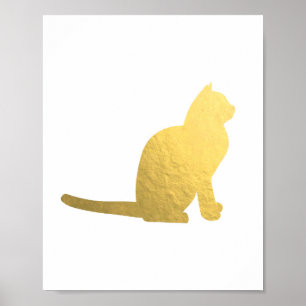Faux gold cat illustration antique golden texture poster
