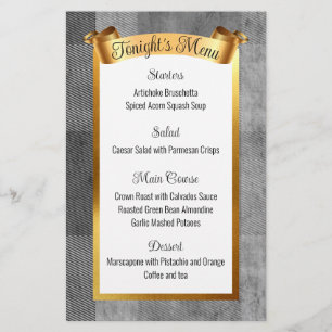 Faux gold catering Christmas holiday dinner menu