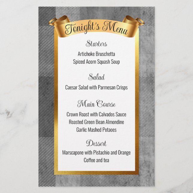 Faux gold catering Christmas holiday dinner menu (Front)