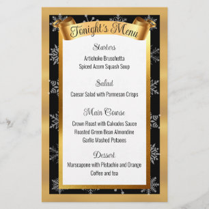 Faux gold catering Christmas holiday dinner menu