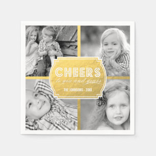 Faux Gold Cheers Photo Collage   Holiday Napkins