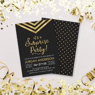 Faux Gold Chevron It's a Surprise Party Birthday Invitation