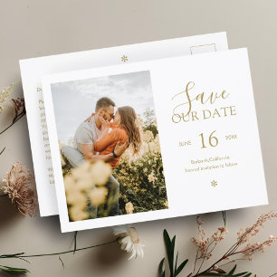 Faux Gold   Chic Minimal Save the Date Photo  Postcard