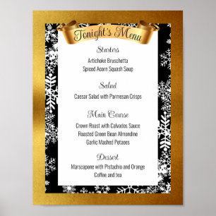 Faux gold Christmas dinner party catering menu Poster
