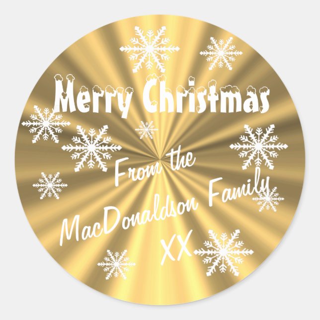 Faux gold Christmas snowflakes custom Classic Round Sticker (Front)