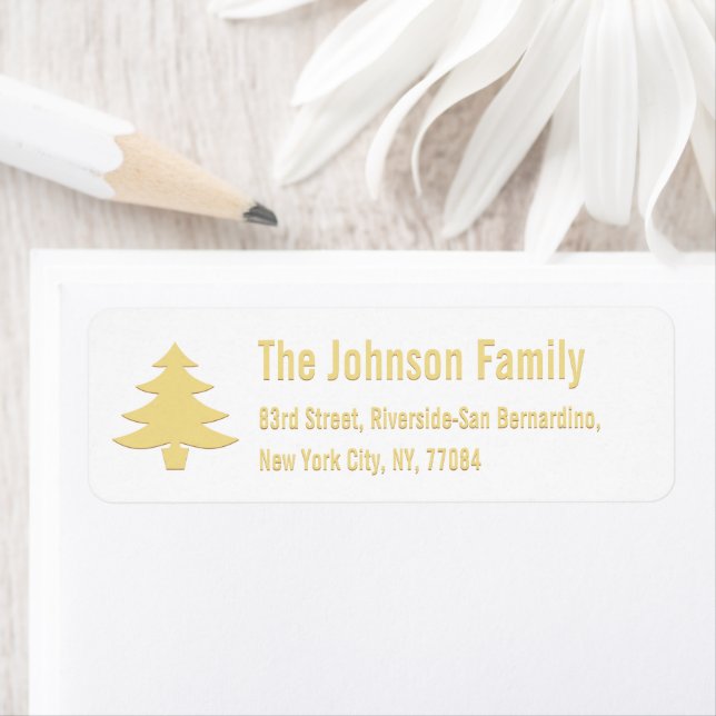 Faux Gold Christmas Tree Holiday Return Address Label (Insitu)