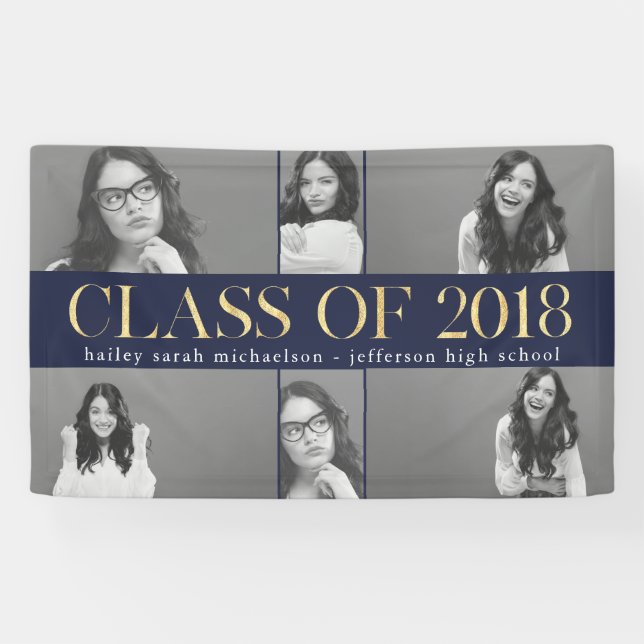 Faux Gold Class of 2018 Graduation Photo Collage Banner (Horizontal)