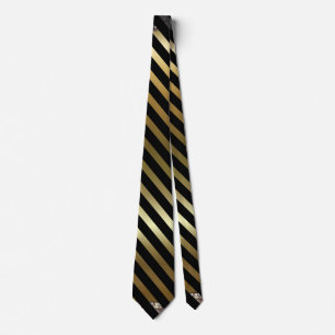 Faux Gold Colour and Black Diagonal Stripes  Tie