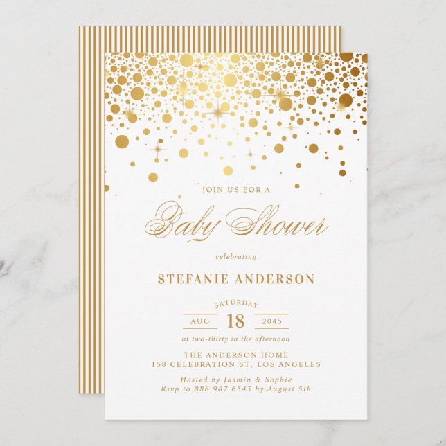 Faux Gold Confetti Dots Baby Shower Invitation (Front/Back)
