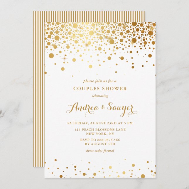Faux Gold Confetti Dots Couples Shower Invitation (Front/Back)