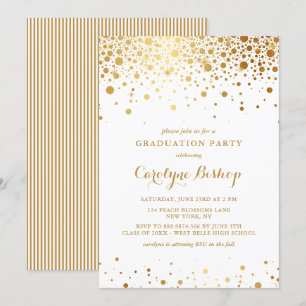 Faux Gold Confetti Dots Graduation Party Invitation