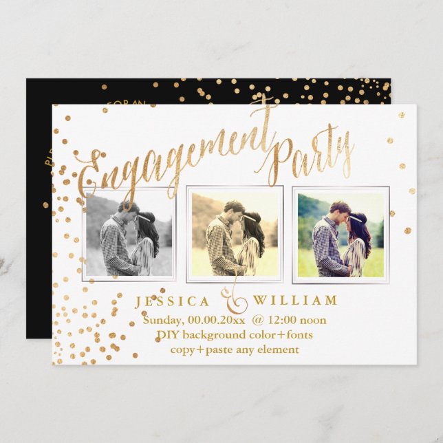 Faux Gold Confetti Engagement Party Invitation (Front/Back)
