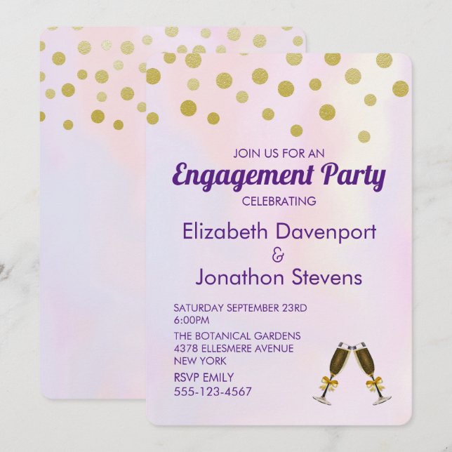 Faux Gold Confetti Engagement Party Invitation (Front/Back)