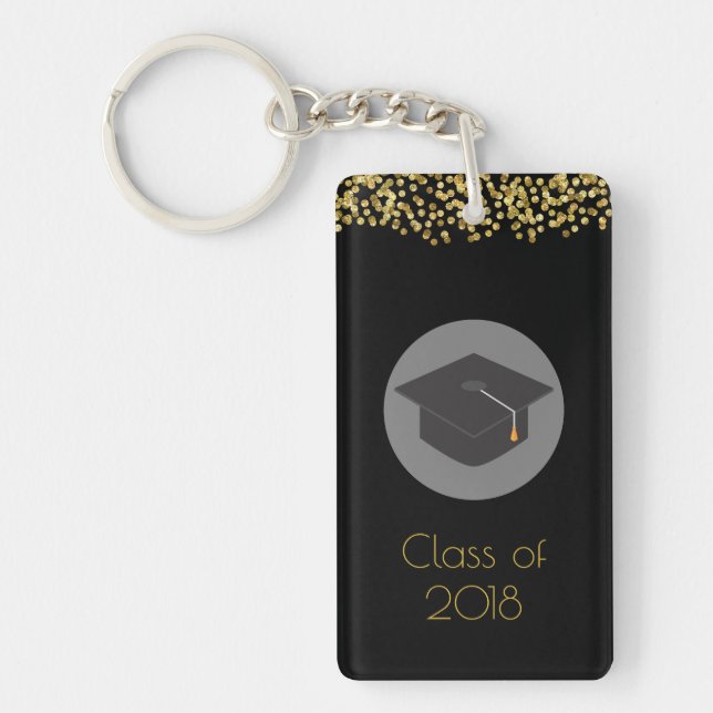 Faux Gold Confetti & Graduation Cap Class of 20xx Key Ring (Front)