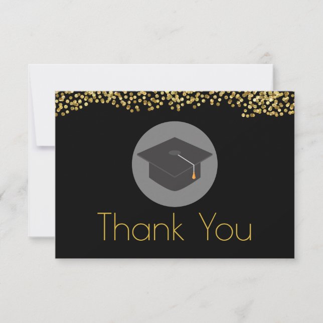 Faux Gold Confetti & Graduation Cap Thank You (Front)