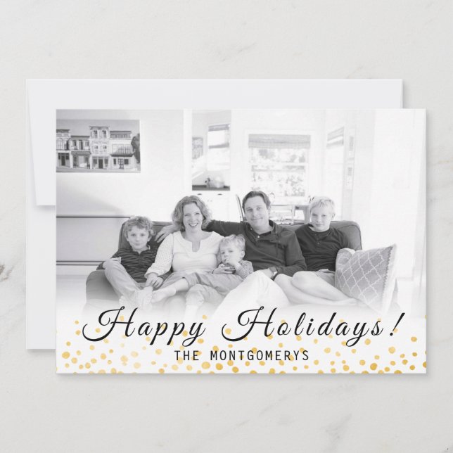 Faux Gold Confetti Happy Holidays Photo Holiday Card (Front)