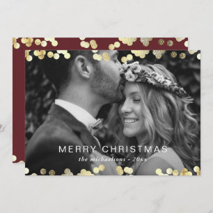 Faux Gold Confetti Merry Christmas Photo Red Holiday Card