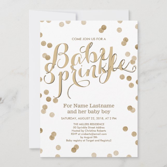 Faux Gold Confetti Modern Baby Sprinkle Invitation (Front)