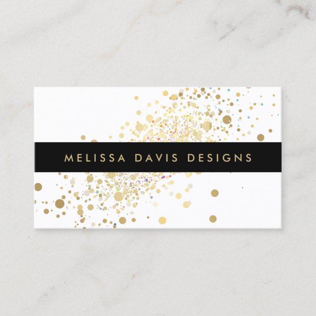 Faux Gold Confetti Modern Business Card (Front)
