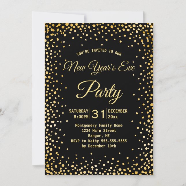 Faux Gold Confetti New Years Eve Party Invitation (Front)