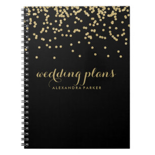 Faux Gold Confetti on Black Any Subject Notebook