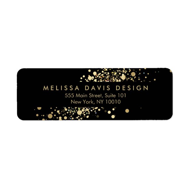 Faux Gold Confetti on Black Modern Address Label Return Address Label (Front)