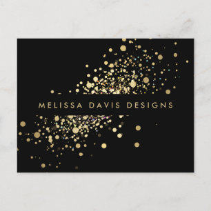 Faux Gold Confetti on Black Modern Postcard