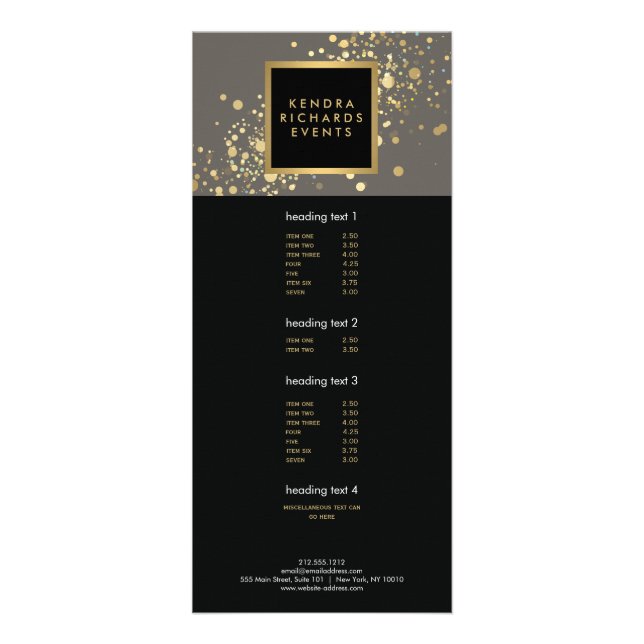 Faux Gold Confetti on Modern Grey Rack Card (Front)