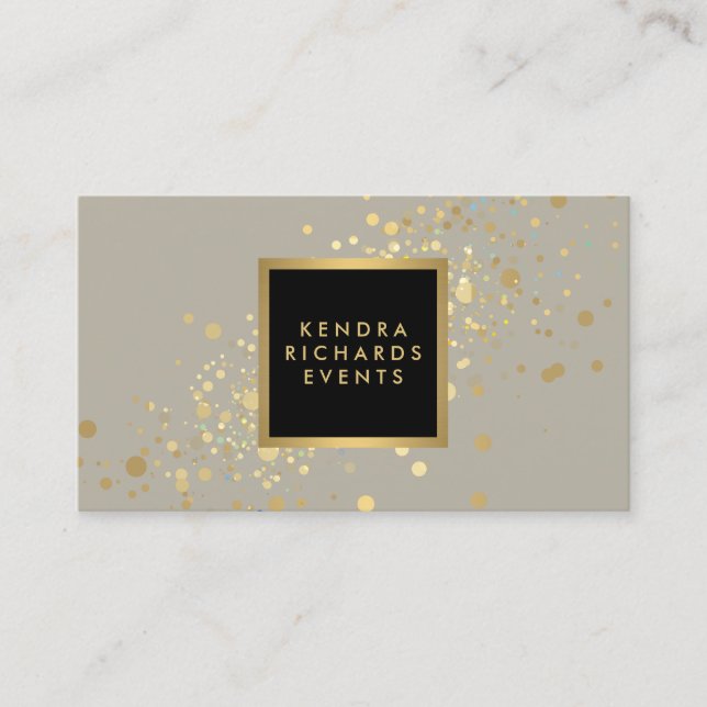 Faux Gold Confetti on Modern Tan Business Card (Front)