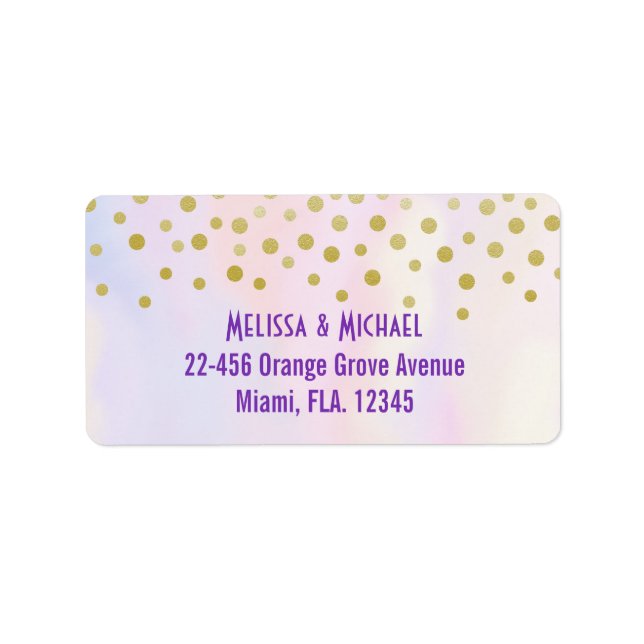 Faux Gold Confetti on Purple Watercolor Label (Front)