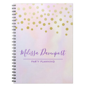 Faux Gold Confetti on Purple Watercolor Notebook
