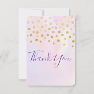 Faux Gold Confetti on Purple Watercolor Thank You Card