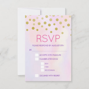 Faux Gold Confetti on Purple Watercolort RSVP Card